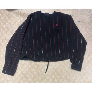 Jordan Sweatshirt Women's L Black Red Pinstripe Cropped Drawstring Hem Loose Fit